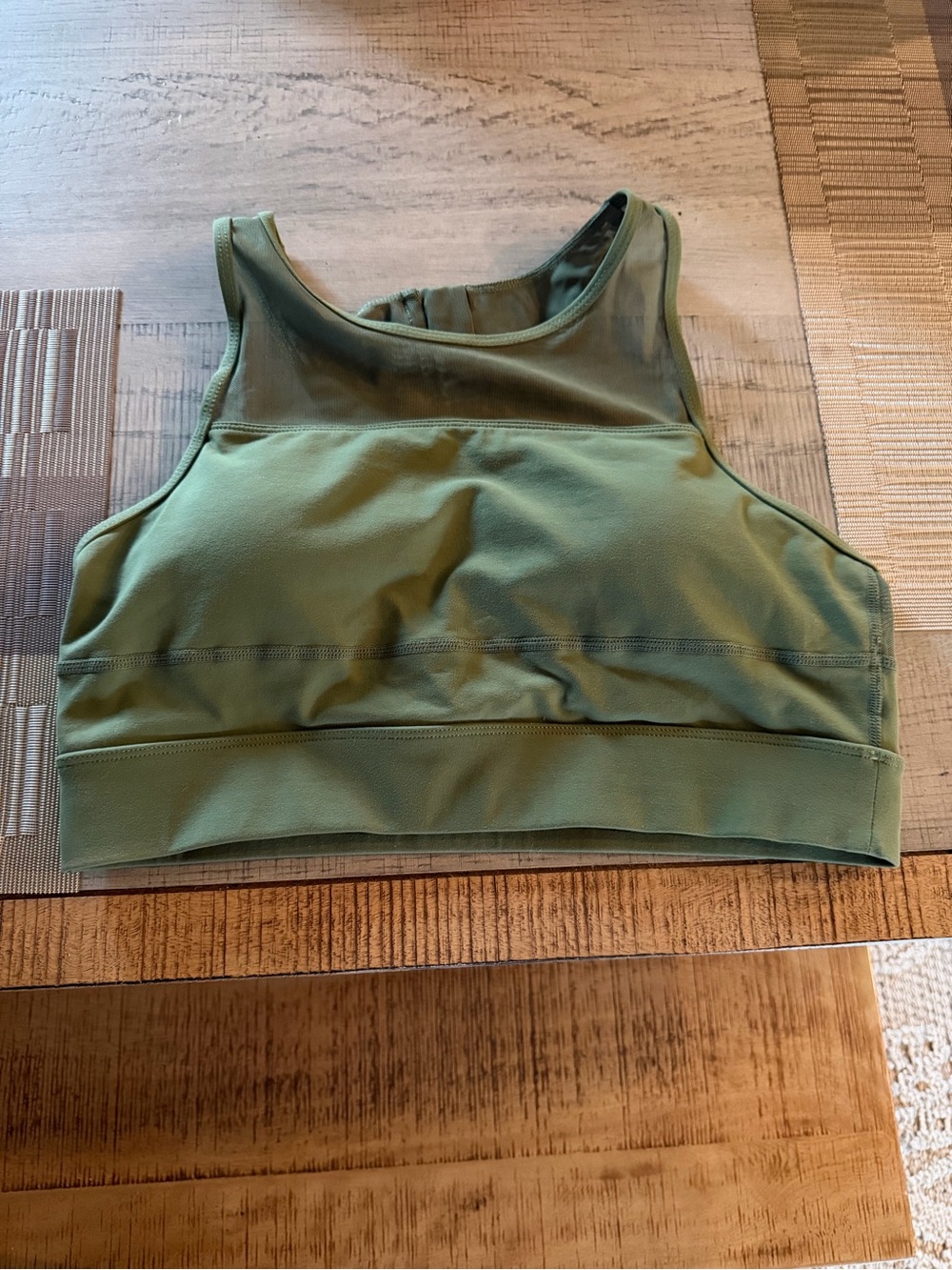 High-Neck Olive Green Sports Bra with Supportive Band